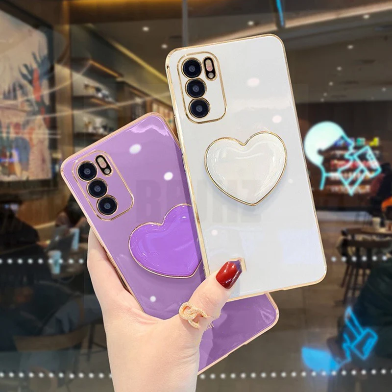 Etui 6D Love Heart Holder do Huawei Nova Y91 Honor 90 Lite Pro X6A X6 X9 X8 X7 X9B X9A X8B X7B X7A X6A Plating Stand Back Cover