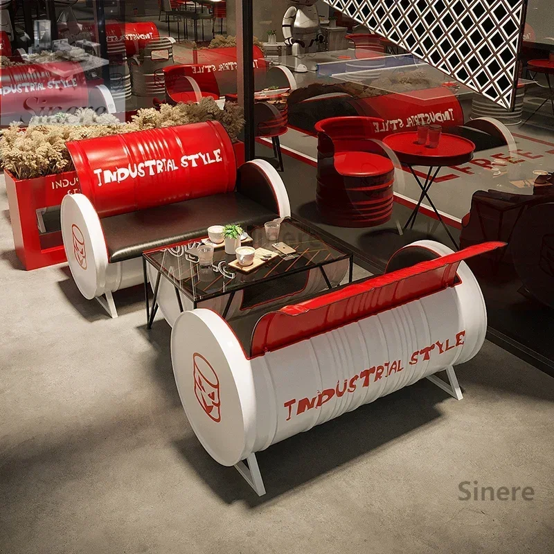 

New industrial style coffee shop tables and chairs milk tea shop commercial bar creative booth sofa coffee table combination