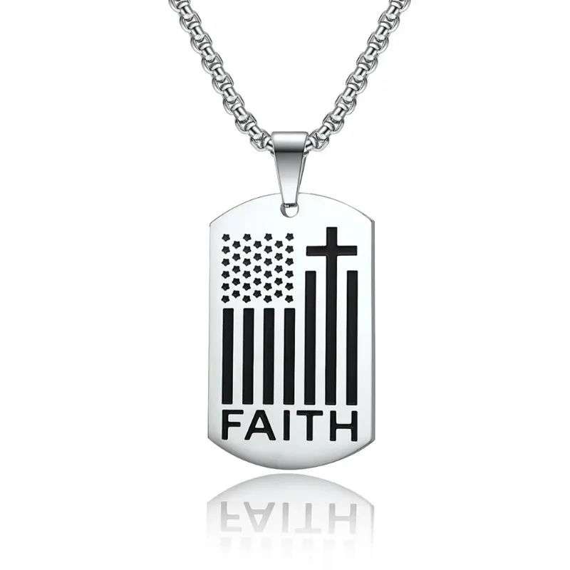 FAITH Bible Cross Necklace Dog Tag Pendant Inspiring Strengthening Courage Scripture Necklaces for Men Religious Jewelry