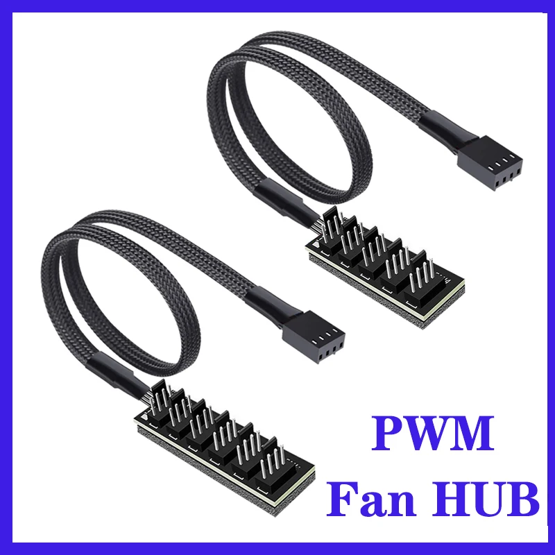 1 to 5/6 PWM Fan Hub PC CPU Cooling 4PIN Fan Power Cable Hub Adapter Sleeved Case Splitter for Computer Cooler Case Fans