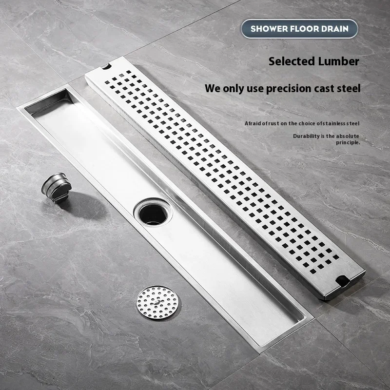 20-60CM304 Stainless Steel Square Long Floor Drain Bathroom Sewer Rectangular Floor Drain Large Displacement Bathroom Drainage