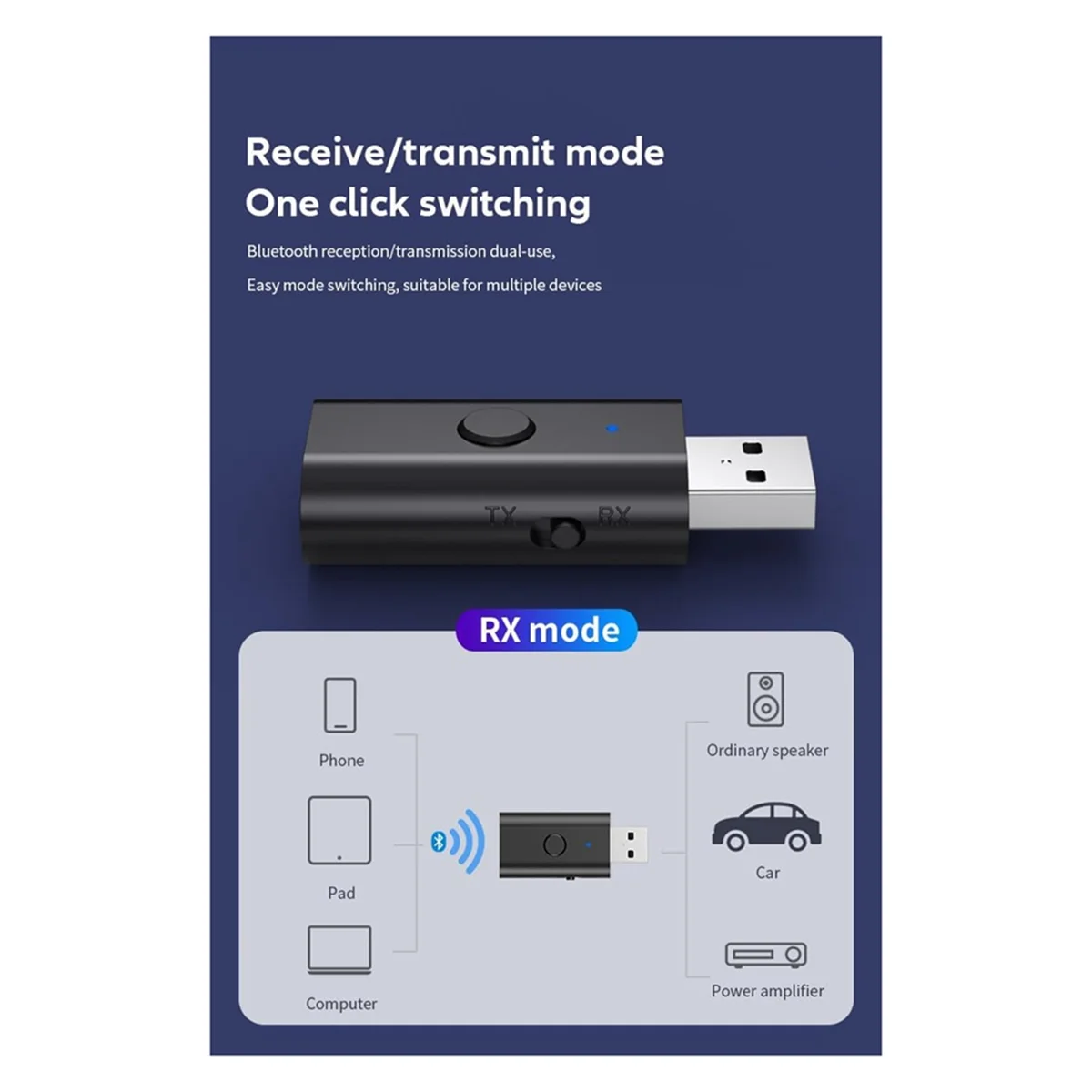 جهاز استقبال إرسال بلوتوث 5.3 مشهور، محول بلوتوث USB، جهاز إرسال صوتي لاسلكي للتلفزيون المنزلي/نظام صوت السيارة