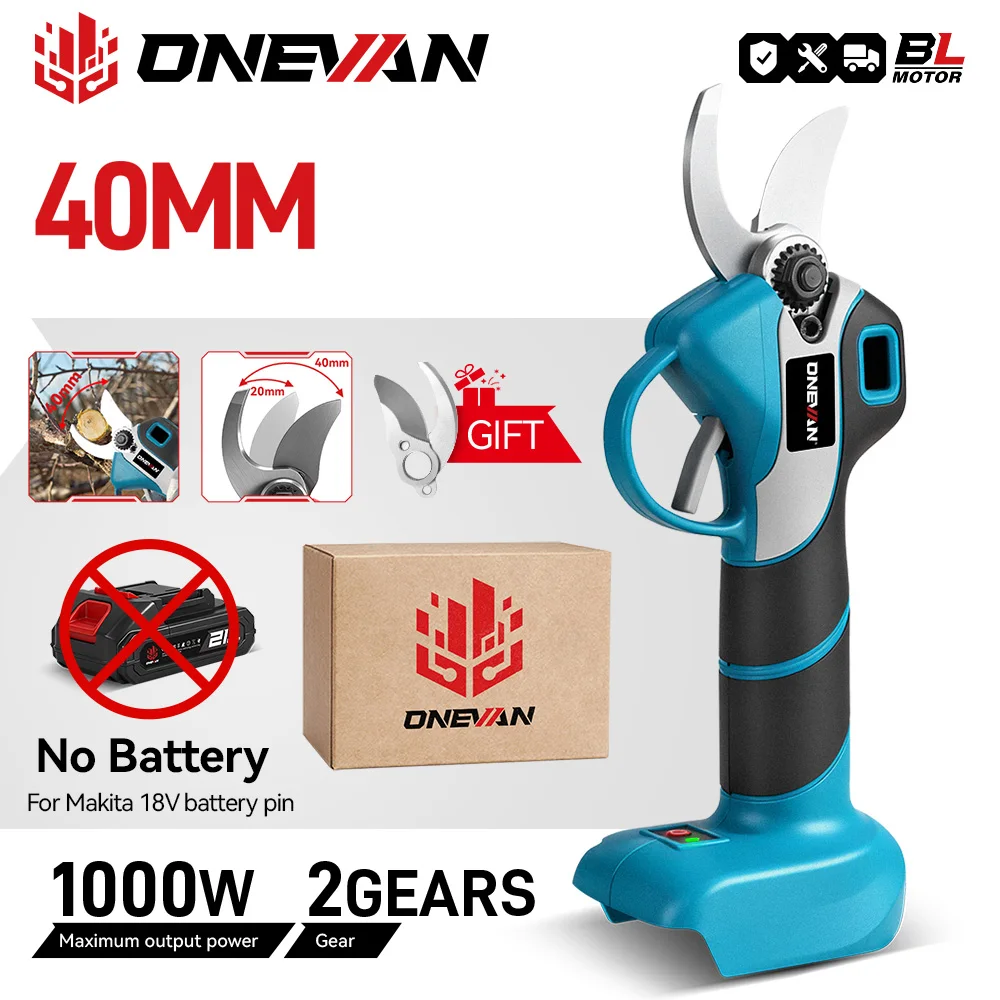ONEVAN 1000W Brushless Electric Pruning Shears 2 Gears Cordless Portable Shear Cutting Wood Power Tool For Makita Battery Pin