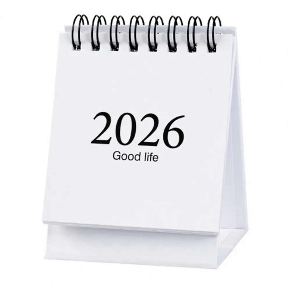Compact Desktop Calendar 2026 Mini Desk Calendar with Stickers Portable Standing Flip Desktop Planner Twin-wire Binding for Home
