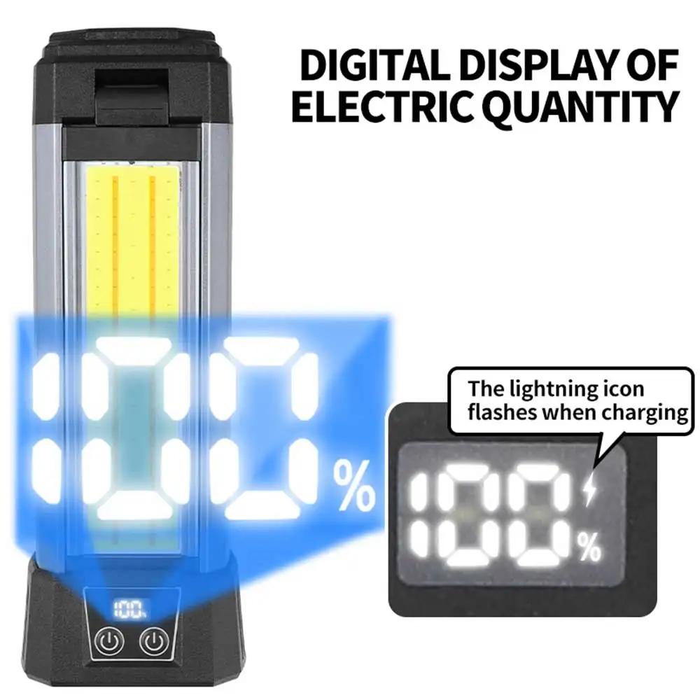 Imagem -02 - Cob Led Folding Camping Luz Poderosa Lanterna de Emergência com Tripé Ímã Recarregável Display Digital Lanterna de Trabalho Xhp50