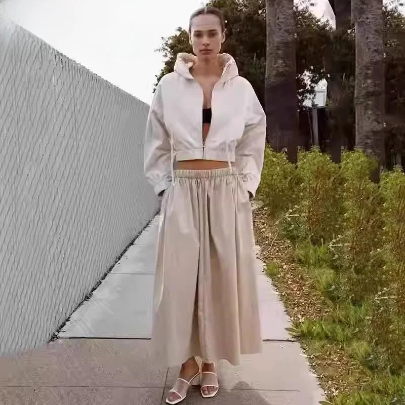 تنورة نسائية صيفية جديدة لعام 2024، فضفاضة وعصرية بخصر مطاطي، تنورة متوسطة الطول متعددة الاستخدامات للارتداء اليومي