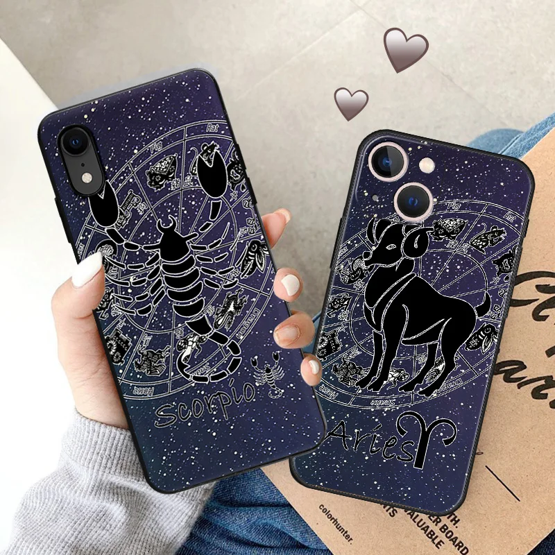 Soft Case for iphone 14 15 Pro Max 7 8 6 6S Plus SE 13 11 XS X XR Luxury 12 Zodiac Constellations Gemini Leo Phone Cases Cover