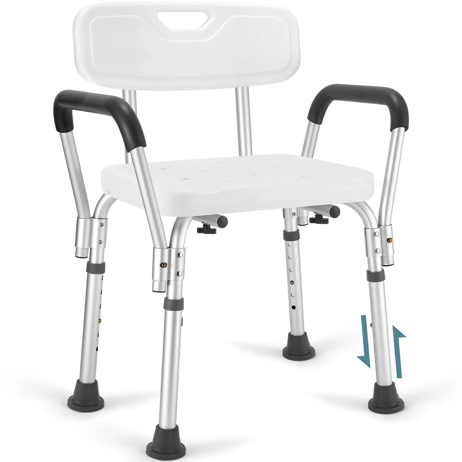

Adjustable Height Bath Chair With Padded Armrests And Backrest, Tool-Free Assembly, Heavy Duty Shower Seat For Seniors