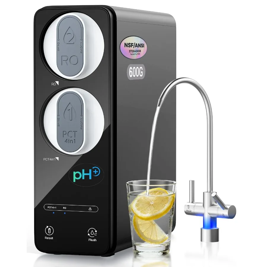 

600GPD Система обратного осмоса RO Система фильтрации воды под раковиной Безрезервуарный нижний TDS 2,5:1 Светодиодная панель с чистым соотношением слива с фильтром