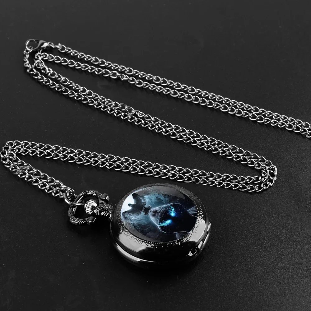 الظلام موضوع قبة ساعة جيب كوارتز الطلب العربي خمر الرجال النساء قلادة قلادة ساعة هدية مارشميلو Relojes دي Bolsillo