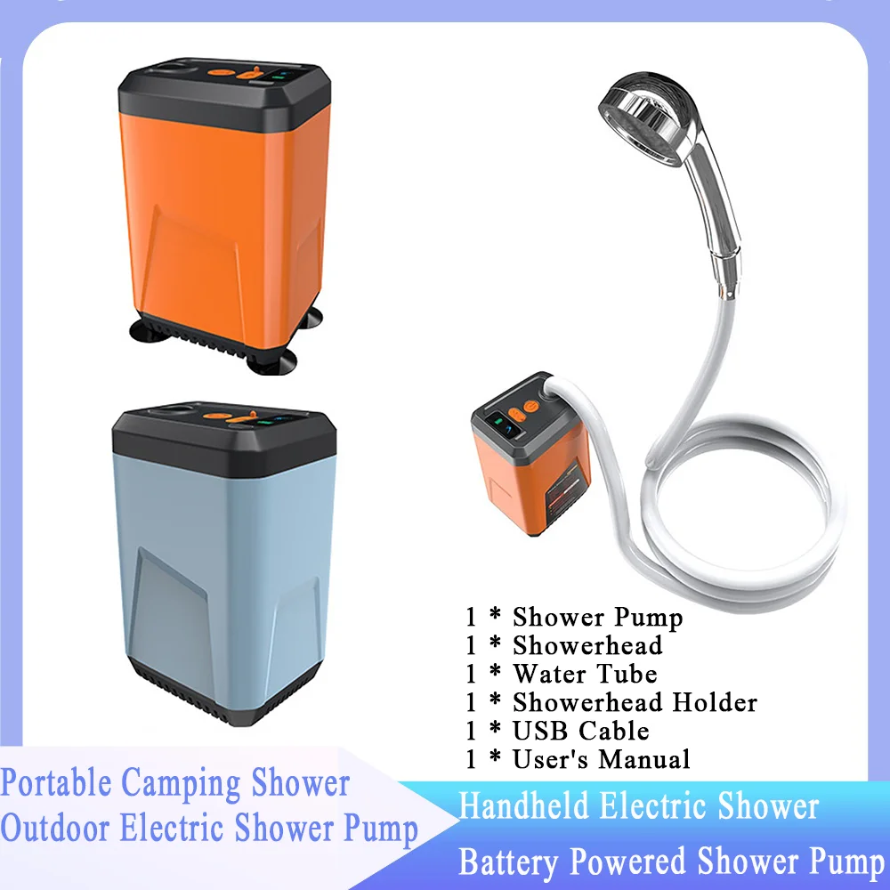 

Portable Camping Shower Outdoor Electric Shower Pump Rechargeable Battery Powered Shower Waterproof Support 3 Water Modes