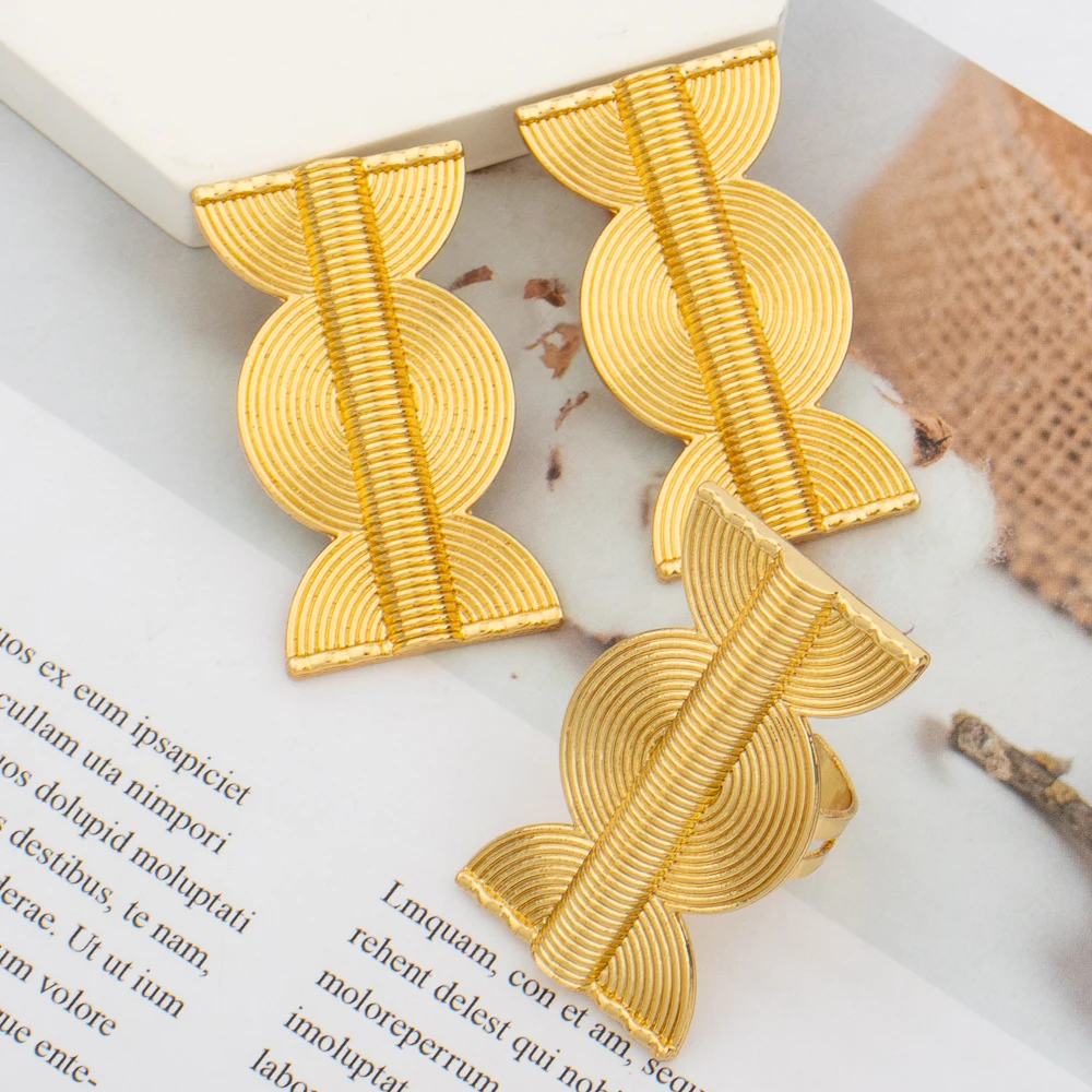 YM African Earrings and Ring Set Gold 4