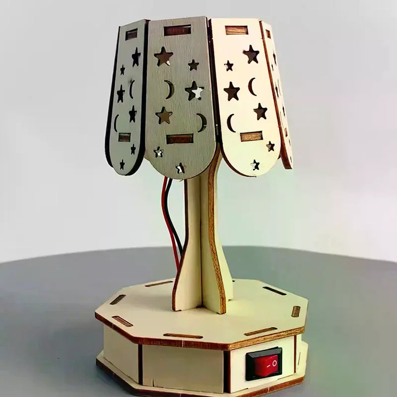 Zestaw do rękodzieła z drewna, kolorowa mała lampka stołowa, projekty naukowe DIY, drewniane puzzle 3D, zestaw do składania modeli, zabawki edukacyjne