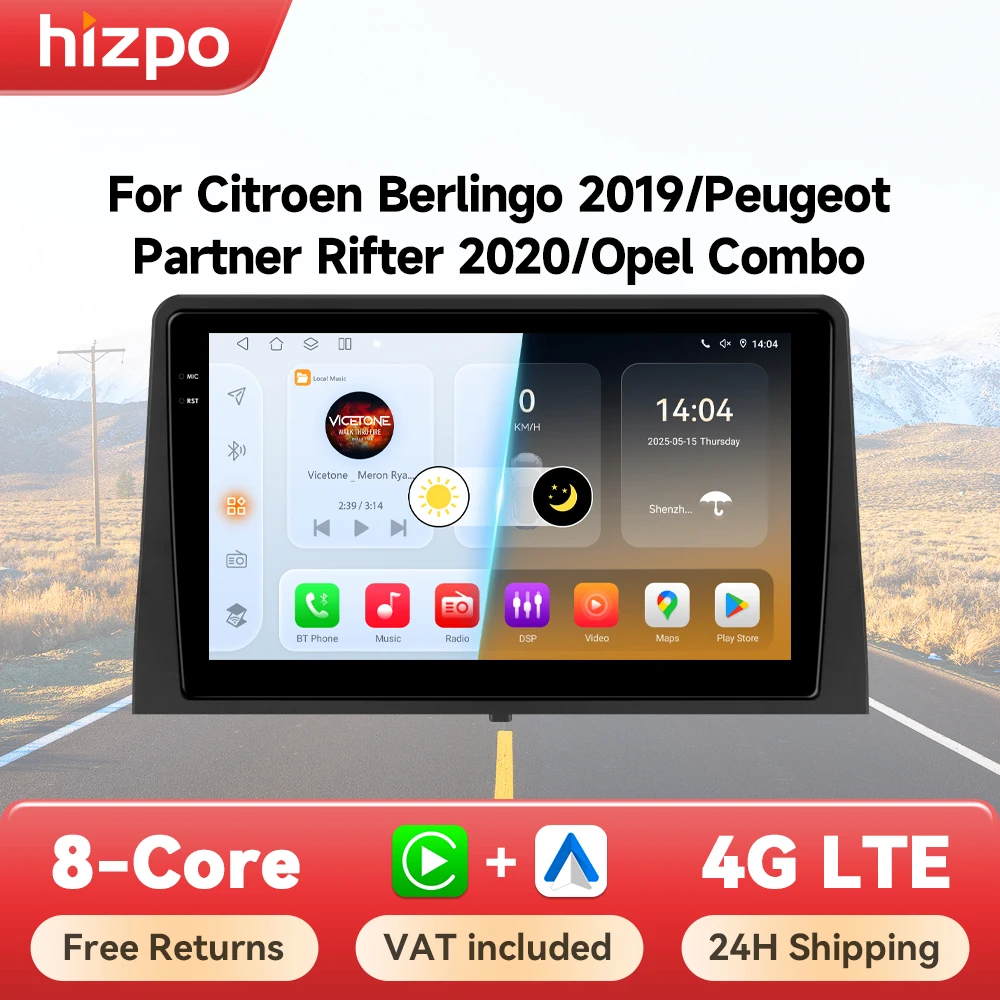 Autoradio Hizpo Carplay per Citroen Berlingo 2019, Peugeot Partner Rifter 2020, Opel Combo, Lettore Multimediale Video con GPS