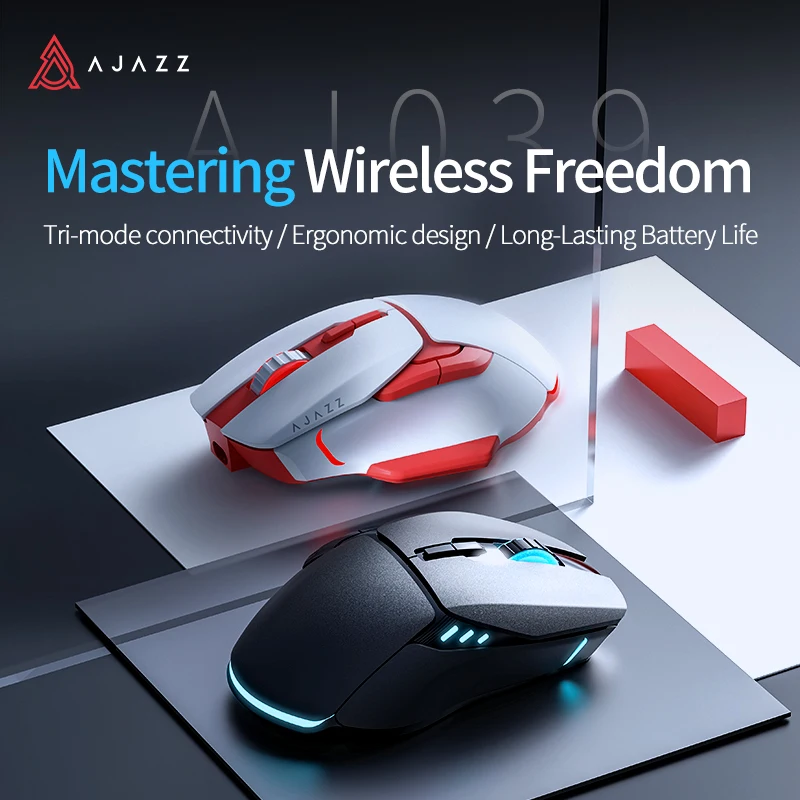 Ajazz Aj039 Rgb Mouse Tri-Mode Usb 2.4G Wired Wireless Bluetooth Mouse Gaming 7200Dpi Ergonomic Gamer Mice for Pc Laptop Desktop