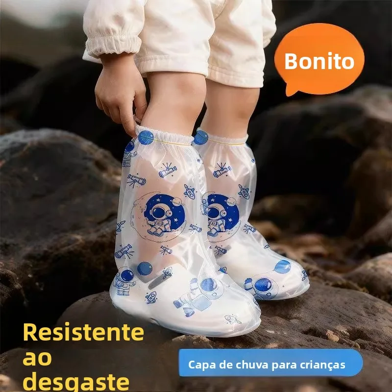 子供用ロングチューブフットカバー防水滑り止め厚みのある耐摩耗性レインブーツ漫画プリント屋外用使い捨てフットカバー