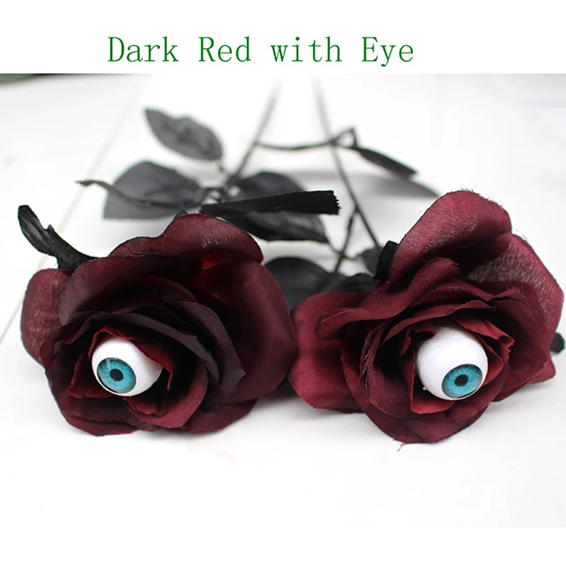 1pc 41cm preto falso flor cosplay acessórios de fantasia horror flor rosa artificial flor com globo ocular fontes do dia das bruxas