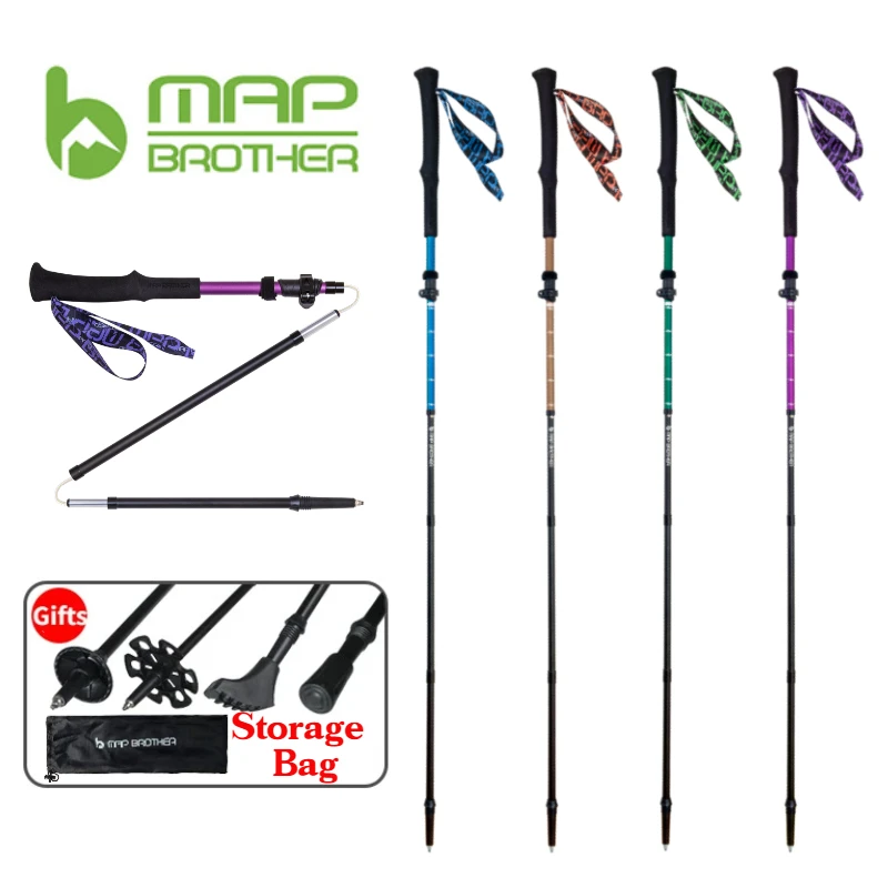 MAP BROTHER M3030 Lightweight Folding Collapsible Quick Lock Trekking Pole Hiking Trail Running Walking Stick Aluminum Alloy