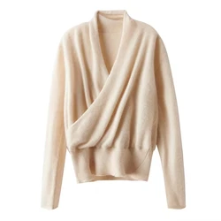 Women's Combined Clothing Autumn And Winter New Item 100% Merino Wool Knitted Sweater Loose Top Sexy Top Cashmere Sweater YC205