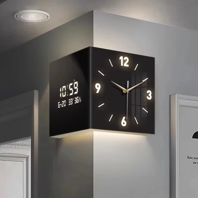 Luxury Creative Two-sided Living Room Wall Clock Modern Nordic Aesthetic Silent Corner Digital Wall Clocks Home Decoration