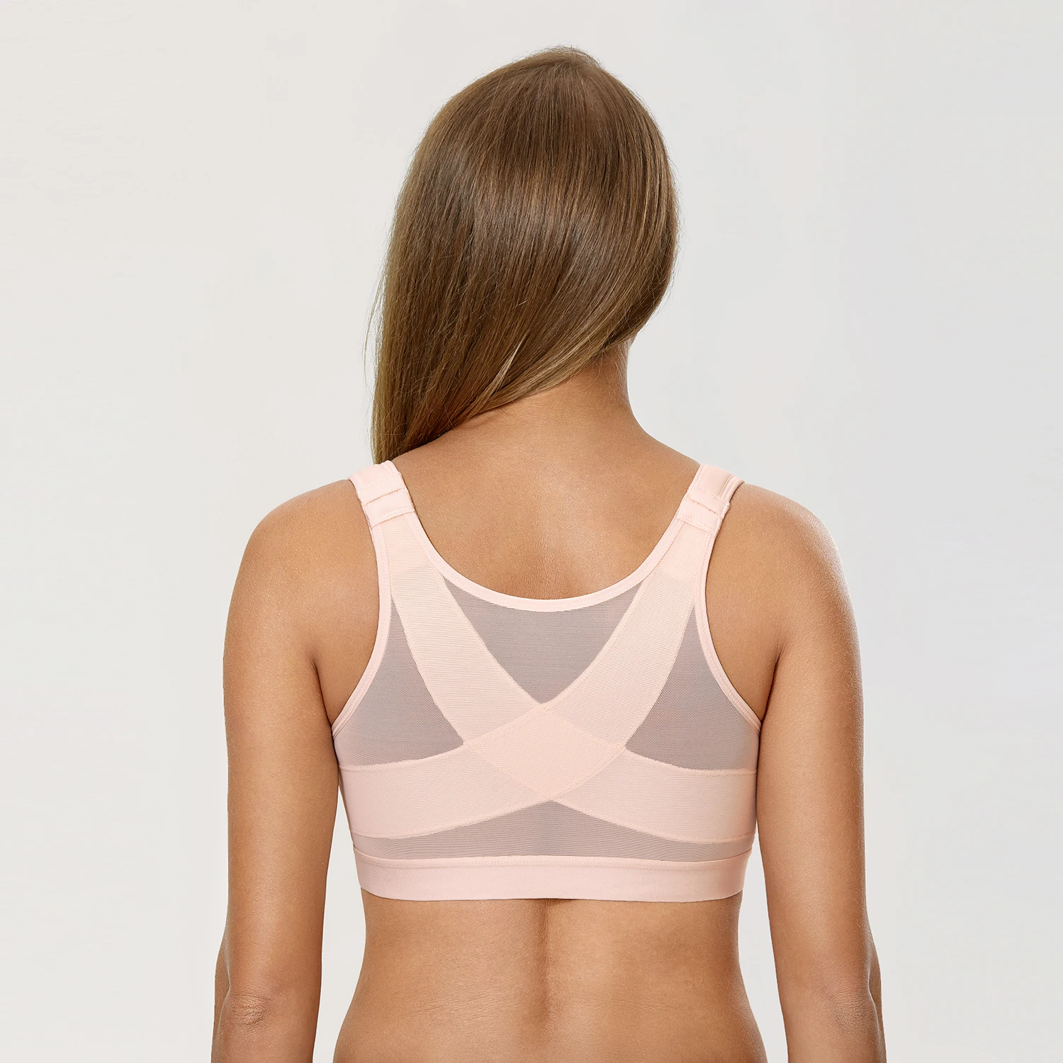 DELIMIRA-Soutien-gorge à couverture complète pour femme, soutien dorsal sans fil, posture à fermeture frontale, grande taille, sans doublure