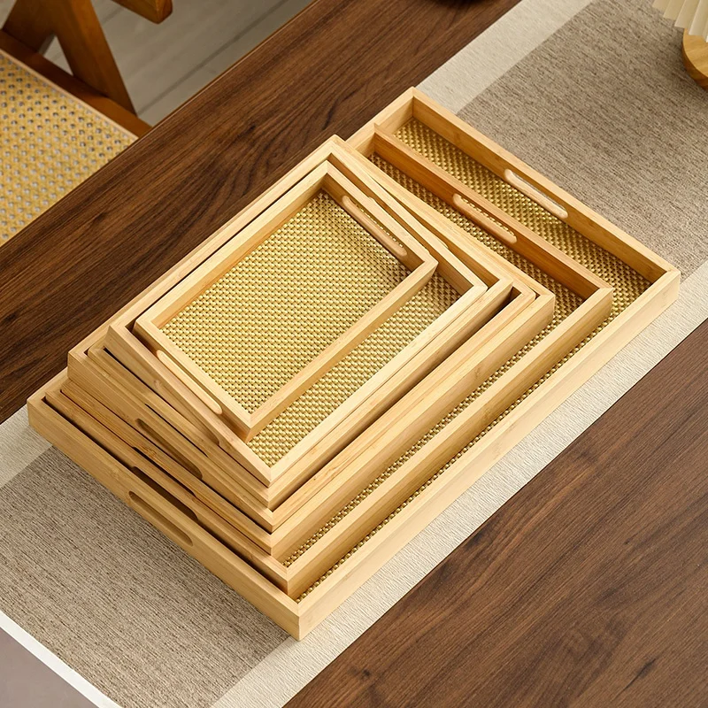 

Bamboo Wood Tea Tray Rectangular aped Chinese Sle Tea Set Storage Tray for Home Living Room Hotel Tea House Accories