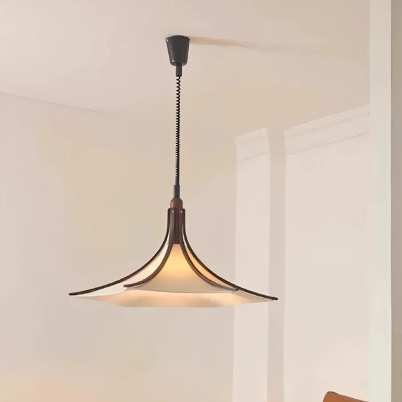 Japanese Style Wooden Fabric Pendant Light Adjustable Stretchable Restaurant Hanging Lamp Tea Room Art Retro Kitchen Coffee Shop