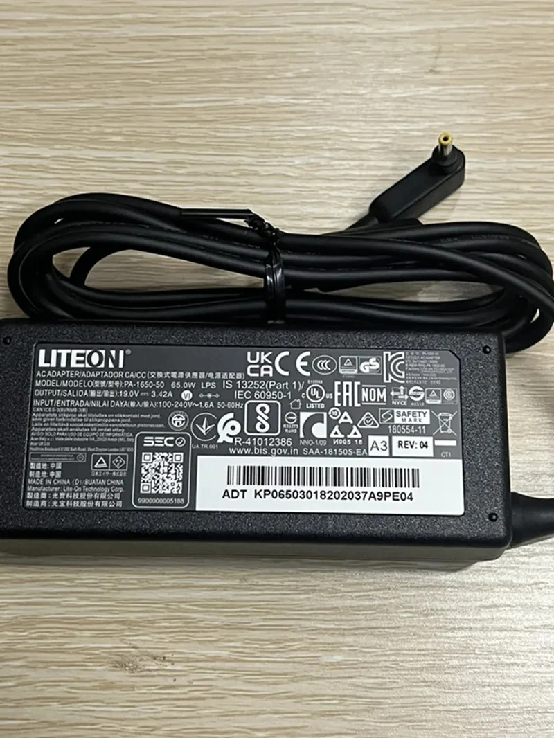 Genuine LITEON PA-1650-50 Laptop Charger 19V 3.42A 65W 3.0x1.1mm A18-065N3A AC Adapter For ACER Notebook Power Supply