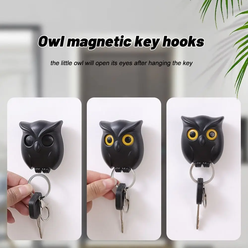 Wall Mounted Owl Key Hook Will Open Eyes Self-adhesive Key Storage Holder Magnetic Keychain Organizer Hooks Home Decoration
