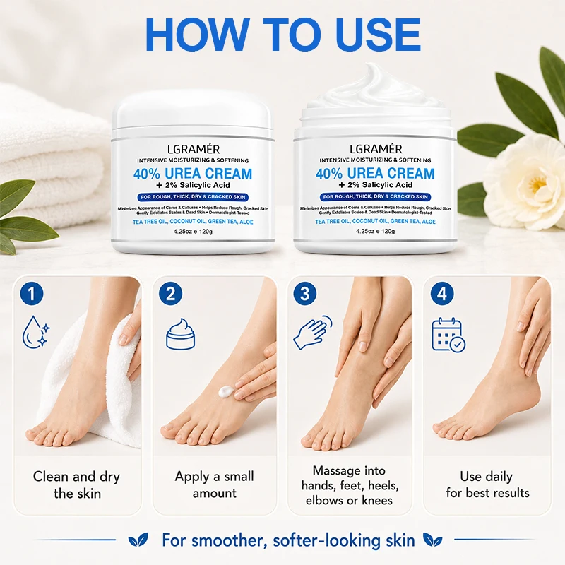 40% Urea Fußcreme + 2% Salicylsäure Intensive Tiefenpflege & Feuchtigkeitsversorgung für den täglichen Gebrauch, Fuß- und Handcreme für raue, trockene, rissige Haut – Detail 6