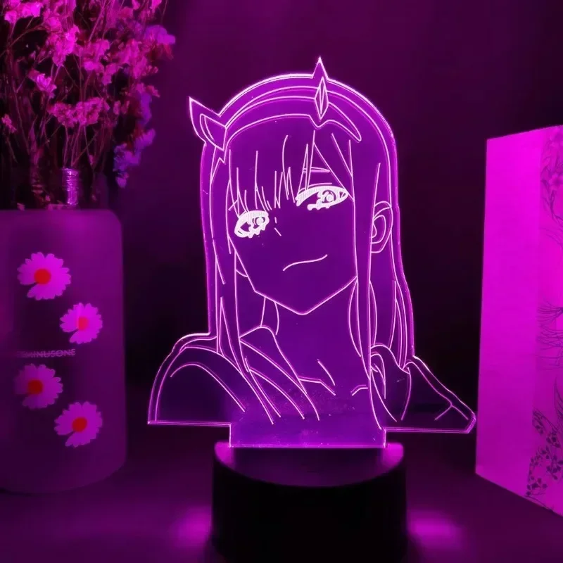 Zero Two Anime Night Light Action Figure 3D LED Color Changing Toys Darling in The Franxx Model Acrylic Desk Lamp Christmas Gift