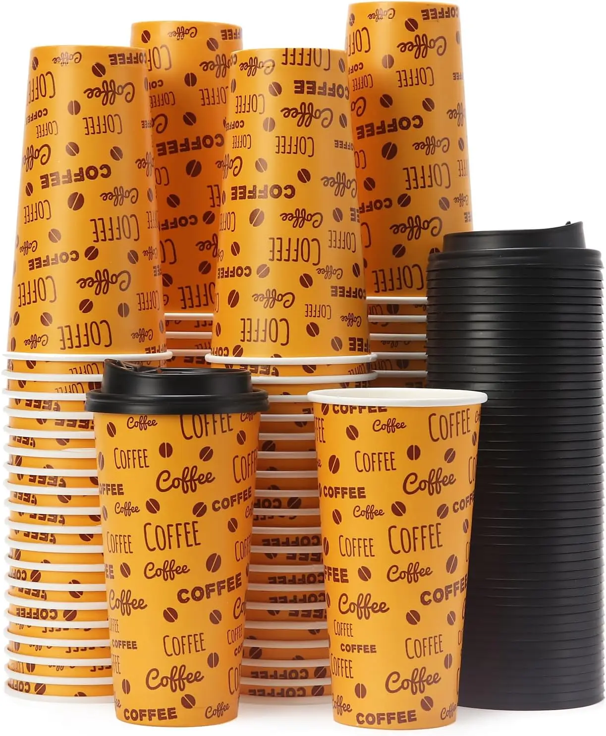 

100 PACK 20OZ Disposable Coffee Cups with Lids, To Go Coffee Cups with Lids Leak Proof, Coffee Bean Design Brown Paper C