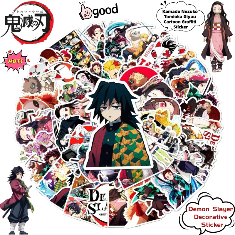 Demon Slayer Kamado Nezuko Tomioka Giyuu pegatinas de grafiti de dibujos animados pegatinas de decoración periférica de animación secundaria creativa