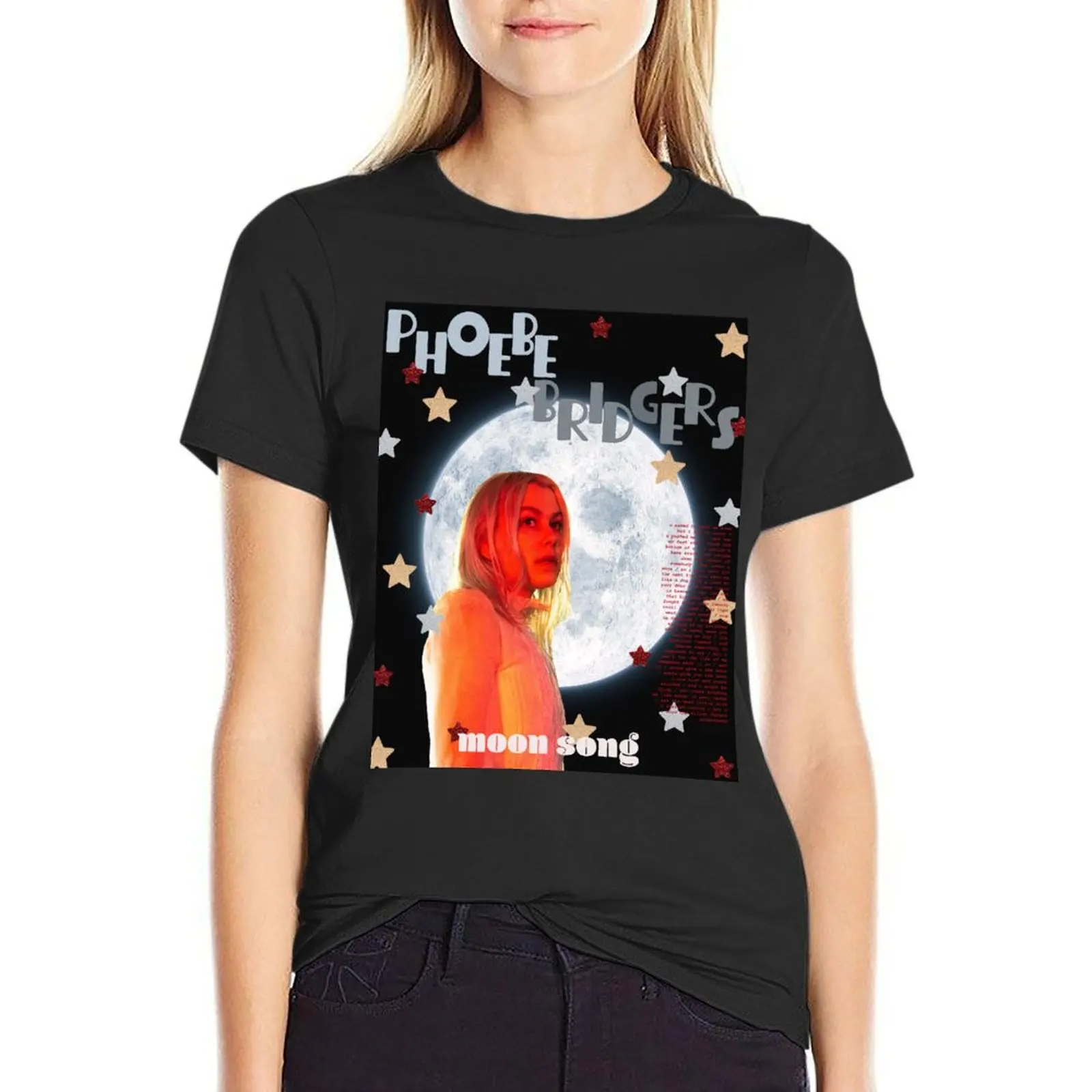 phoebe bridgers moon song poster red stars T-Shirt animal print customs heavyweights t shirts for Womens