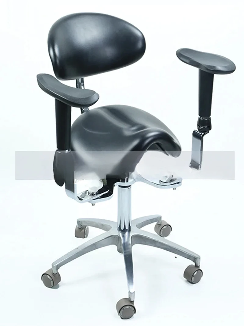 Dental Equipment Ergonomic Saddle Chair with Adjustable Double Armrest Leg Rest Mute Wheel Back for Hospital and Clinic