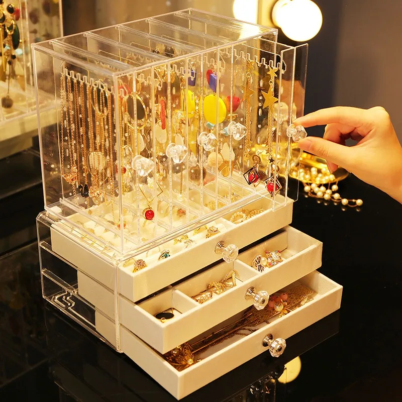 

Transparent Acrylic Jewelry Box Exquisite Necklace Earring Ring Jewelry Box Organizer Three Layers Multi Functional Packaging