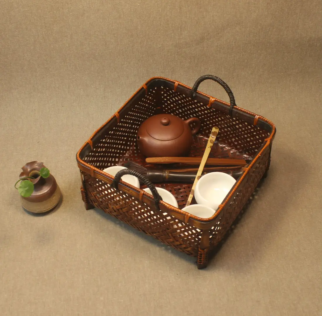 Handmade Bamboo Woven Basket, Bread Basket, Fruit Bowl, Tea Set, Chinese Gift Box, Bamboo Container, Tea Accessories