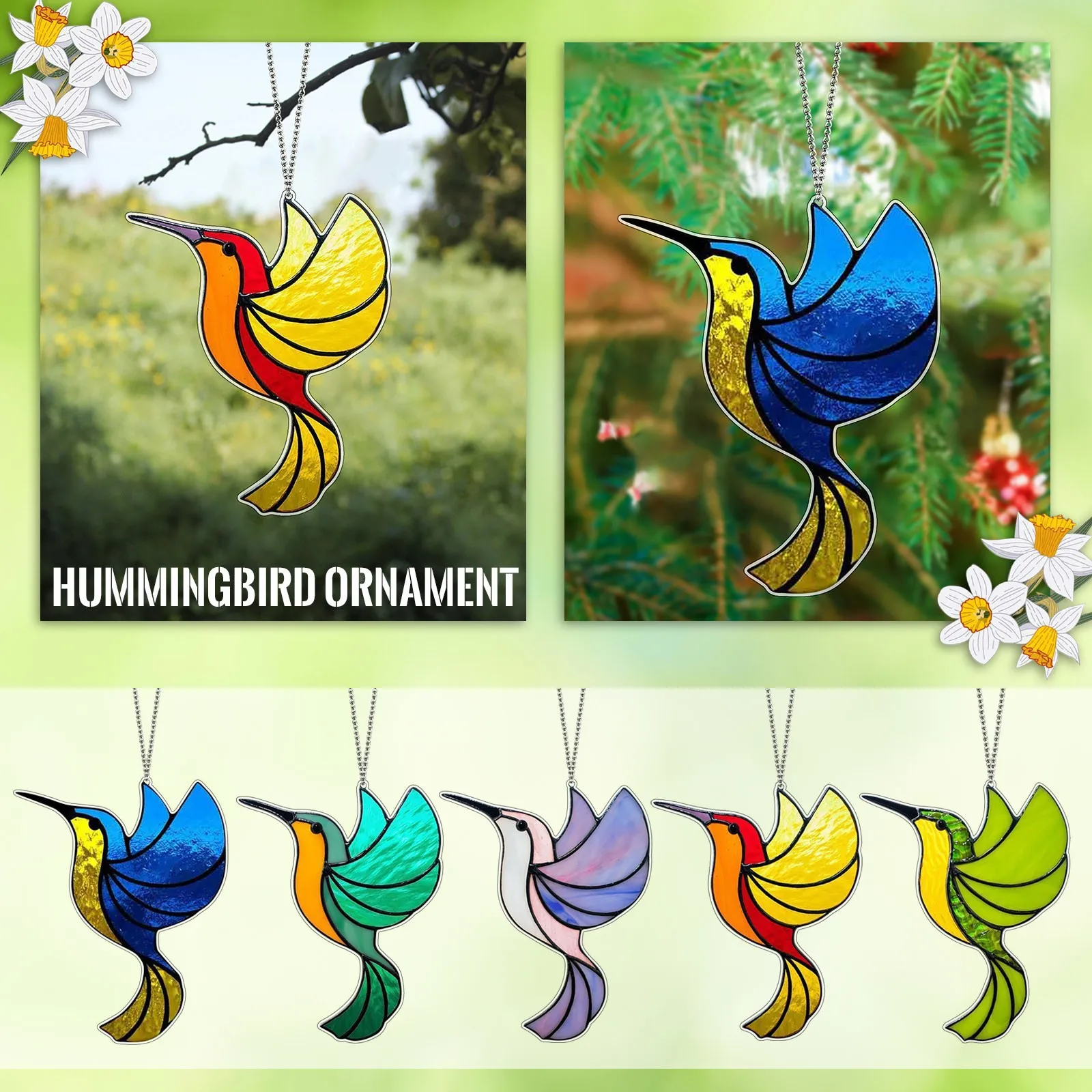 Acrylic Hummingbird Wind Chimes Suncatchers Sun Catcher Home Window Ornament Stained Glass Hanging Pendant Garden Decor Crafts