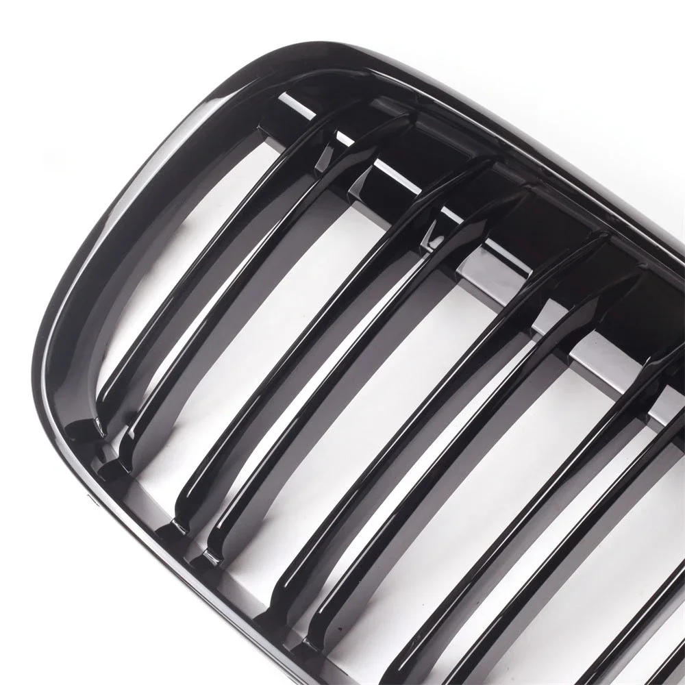 Double Line Car Front Bumper Kidney Grill Grilles For BMW X1 F48 2016 2017 2018 2019 Racing Grille Glossy Black Car Style