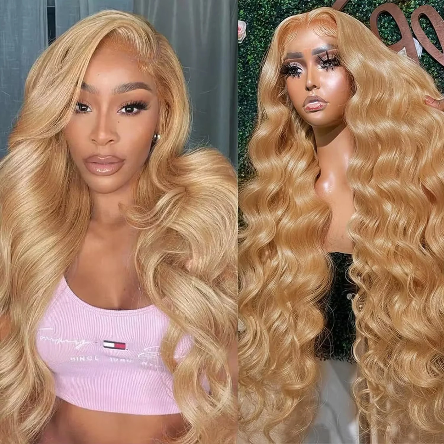 Honey Blonde Wig Human Hair 13x6 Body Wave Hd Lace Front Wigs Human Hair Pre Plucked 27# Colored Blonde Lace Frontal Wig 180% Density Real Hair Wavy Human Lace Front Wigs For Women