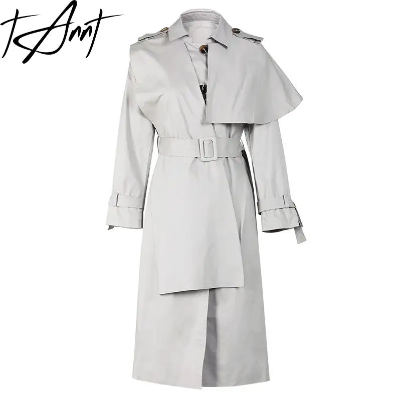 

Tannt Women Coats Asymmetry Bandages Gray Long Windbreaker Coats Irregular Vintage Fashion Overcoat Coats For Women 2023 New