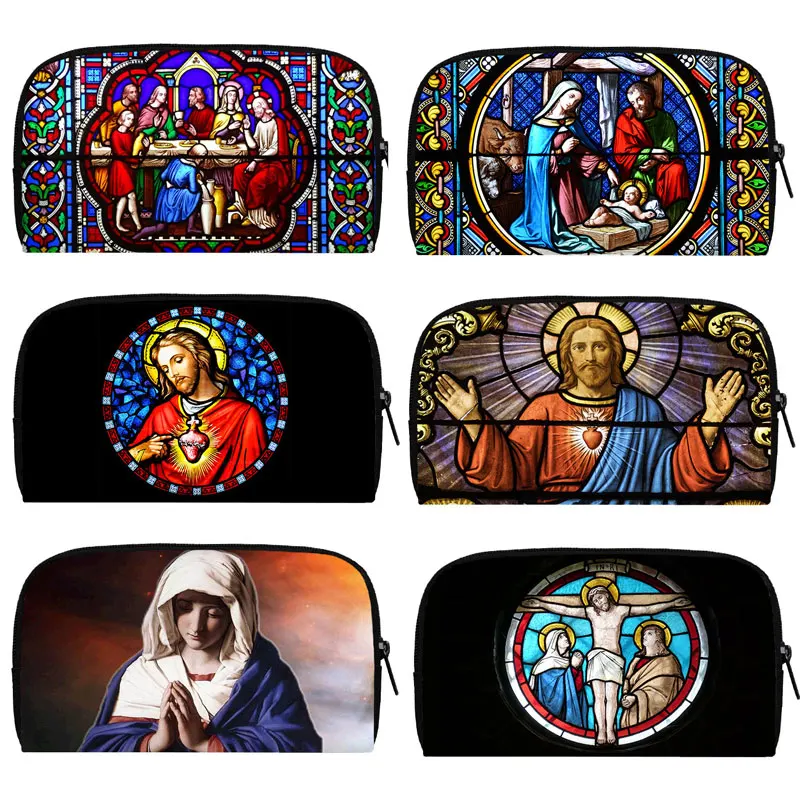 Sacred Heart of Jesus Women Wallets Holy Virgin Mary Purse Religious Christian Money Coin Bag Cell Phone Holder Men Long Wallets