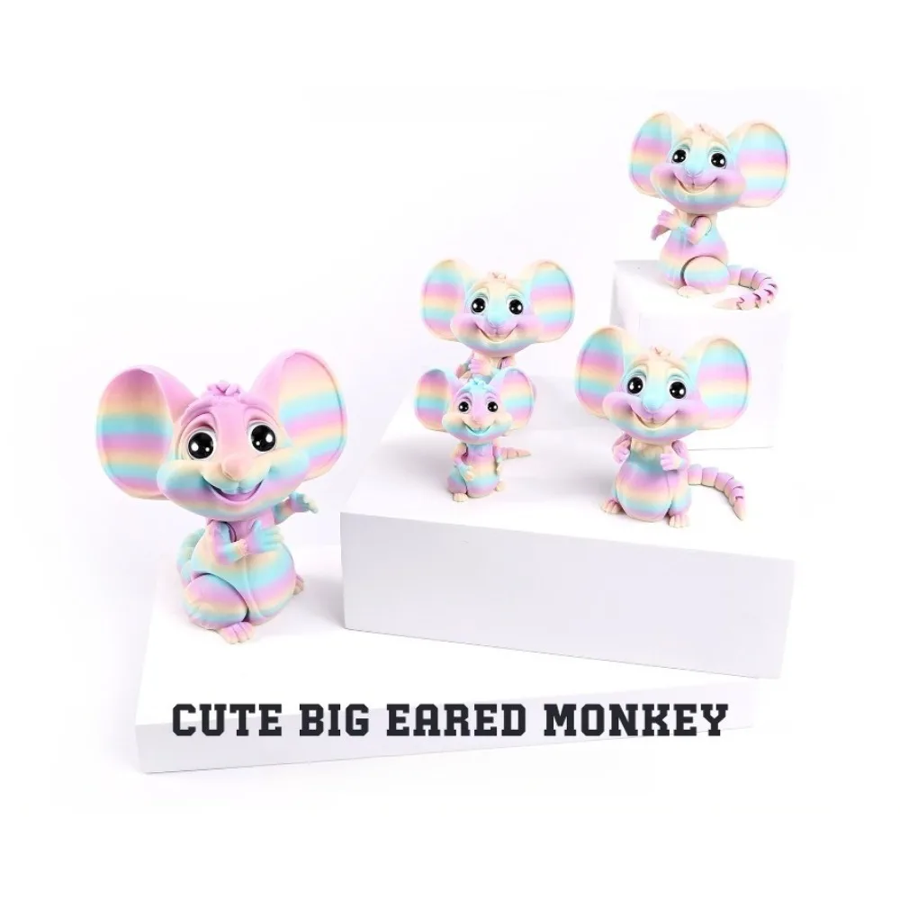 Juguetes de animales con estampado 3D de ratón, figura de ratón con orejas grandes y bonitas, juguete antiestrés articulado para decoración de escritorio del hogar, regalos para amigos