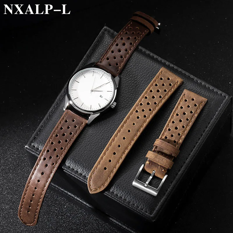 تنفس جلد البقر حزام ساعة اليد ل تاغ هوير ل Seiko حزام (استيك) ساعة 18 مللي متر 20 مللي متر 22 مللي متر النفط/ماتي الجلود معصمه الرجال النساء سوار