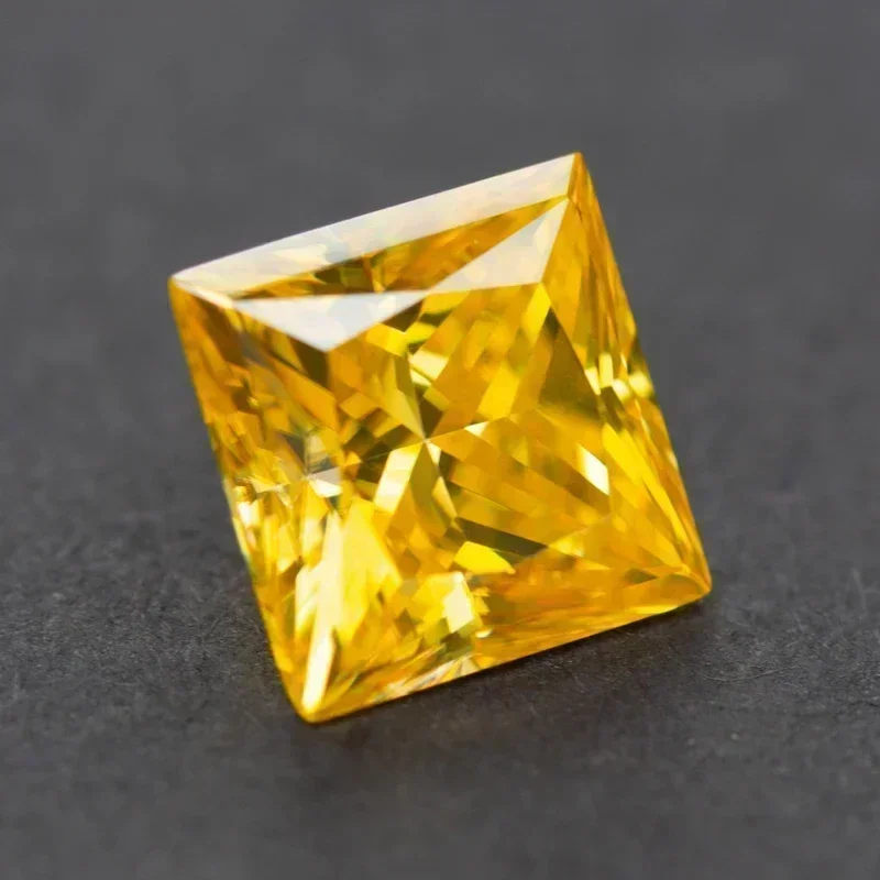

L-Муассанит Камень Золотой Желтый Цвет Огранки Принцессы Искусственный Драгоценный Камень Усовершенствованные Ювелирные Изделия Кольца Серьги Изготовление С Сертификатом