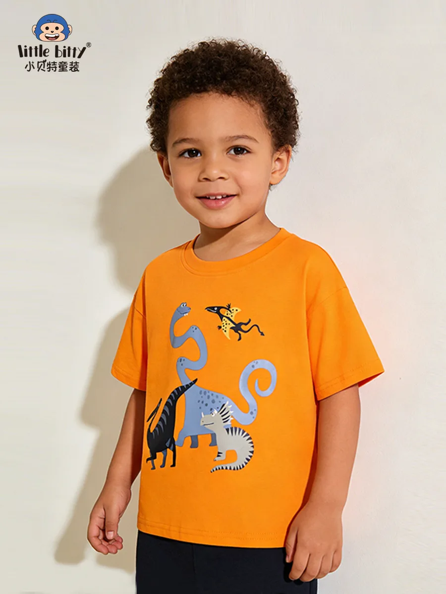 

Cartoon Dinosaur Abstract Print Round-Neck Short-Sleeve Shirt for Boys Summer 3-8 Years Old Children's Clothing