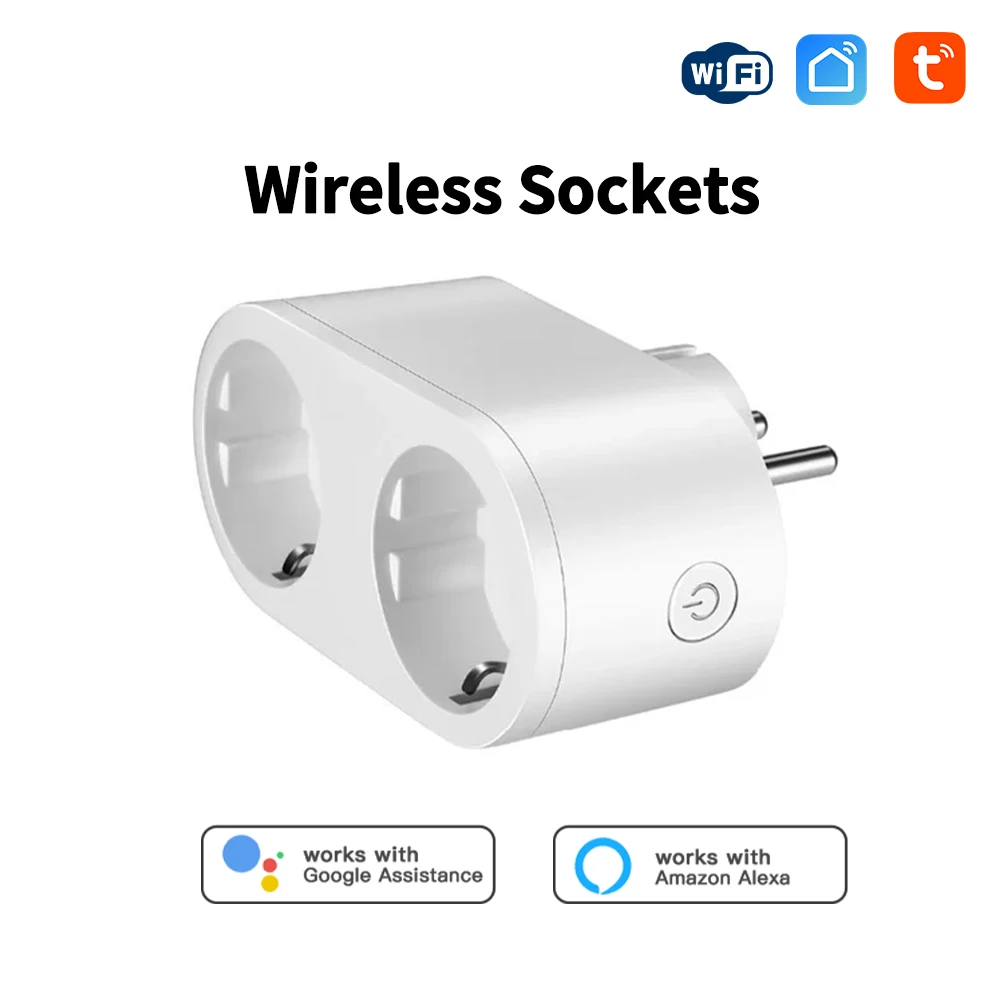 Tuya Wifi Smart Dual Socket Wireless Overload Protextion Eu Plug Switch App Monitoring Power Outlets Alexa Google Voice Control