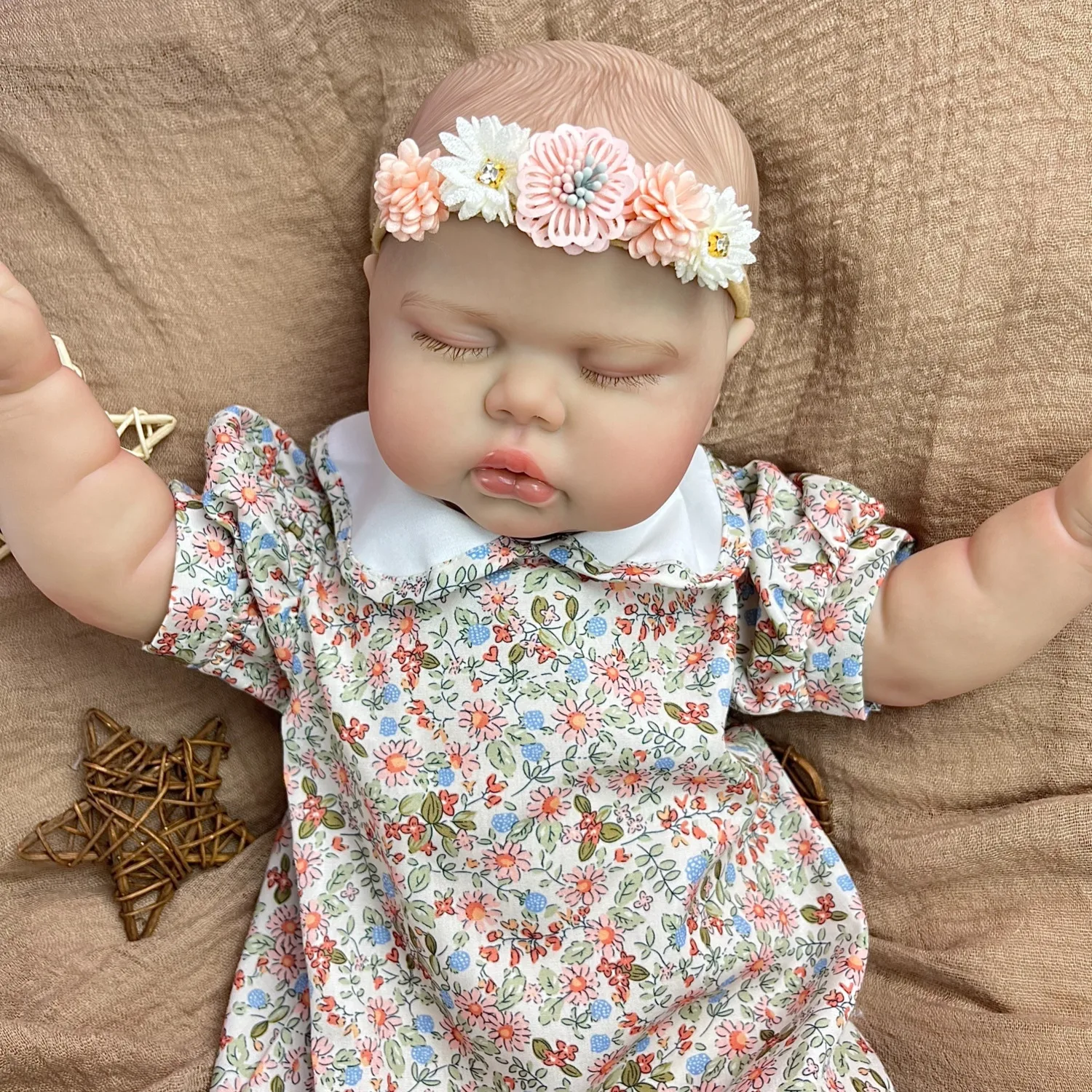 Poupée Reborn BZDOLL réaliste de 50 cm (20 pouces) en vinyle souple avec robe à imprimé floral et veines visibles, jouet pour bébé princesse