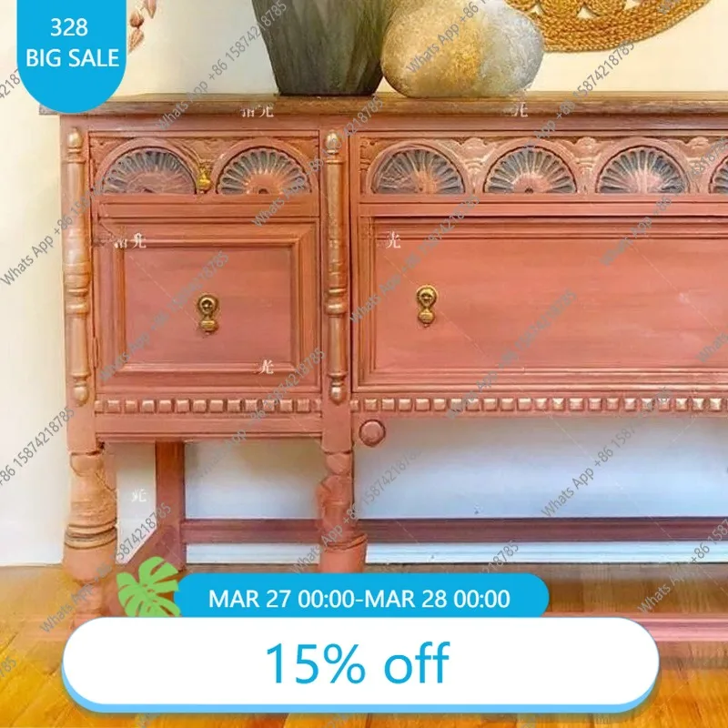 S Retro Light Pickup French Retro Solid Wood Carving Flower Entrance Cabinet Retro Pink Decorative Cabinet Household Wall Locker