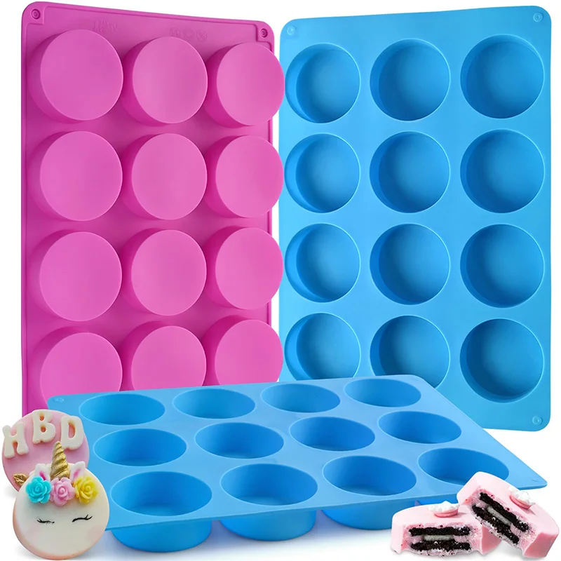Moldes de Silicona para Galletas Cubiertas de Chocolate Oreo, Moldes Redondos de Silicona de 12 Cavidades para Hornear Pasteles, Dulces, Pudín, Mini Jabón CIQ